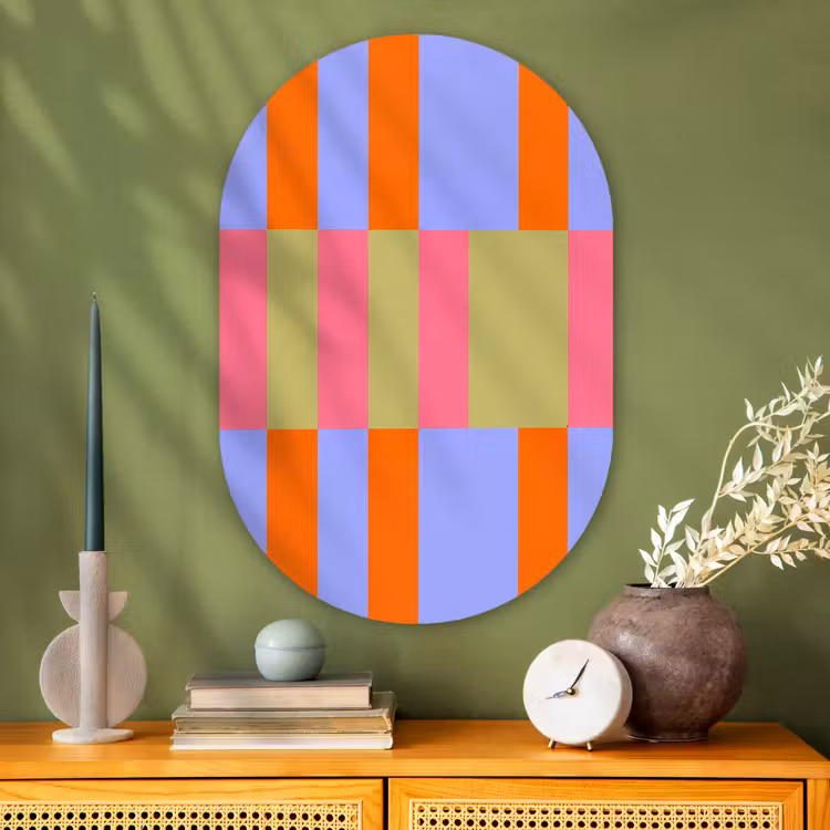 Glasbild Oval - Zusammenfassung – Muster – Geometrisch – Farbenfroh – Modern — 2