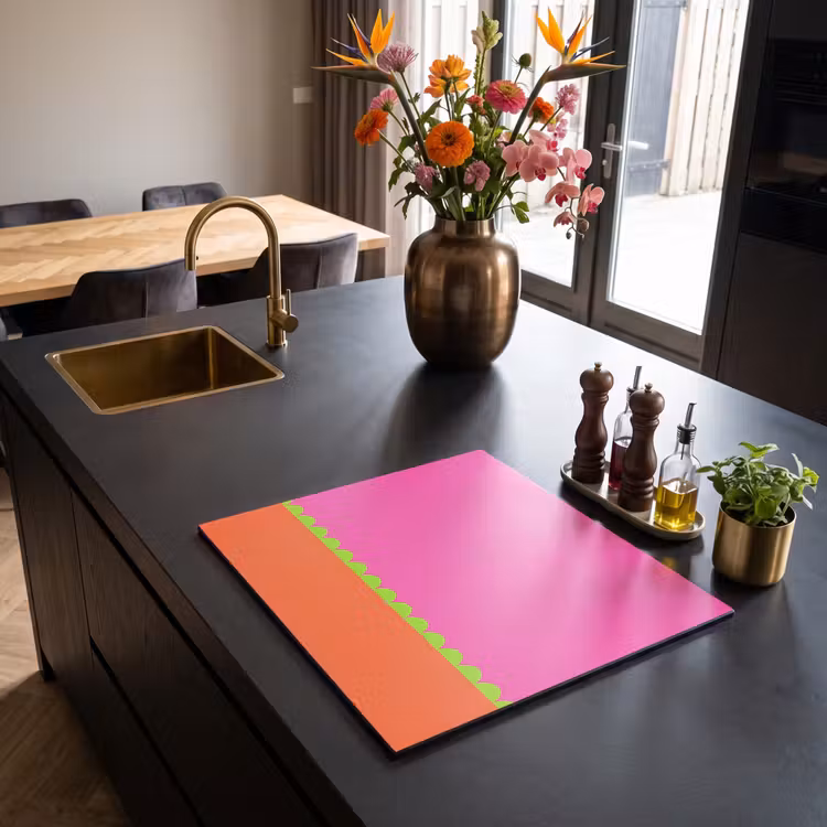 Herdabdeckplatte - Zusammenfassung – Geometrisch – Farbblöcke – Rosa – Orange — 5