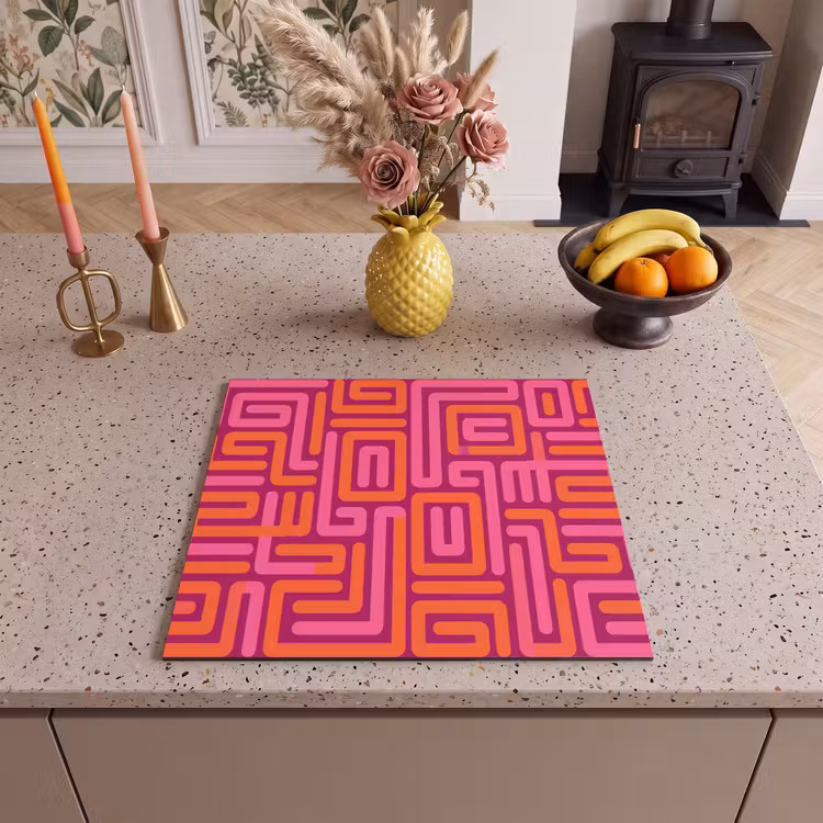 Herdabdeckplatte - Zusammenfassung – Muster – Linien – Rosa – Orange — 2