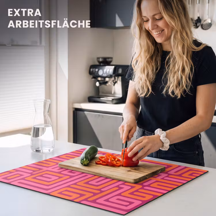 Herdabdeckplatte - Zusammenfassung – Muster – Linien – Rosa – Orange — 4