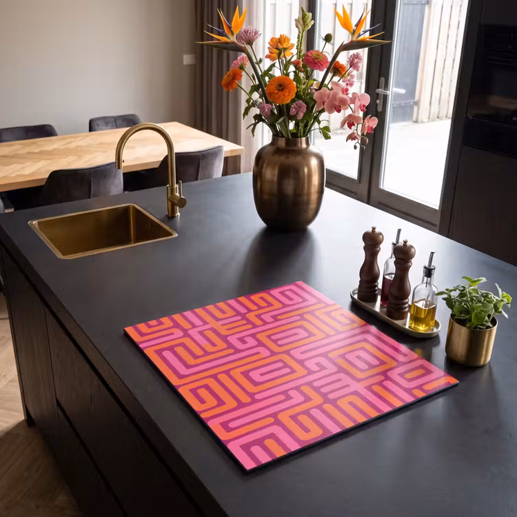 Herdabdeckplatte - Zusammenfassung – Muster – Linien – Rosa – Orange — 5