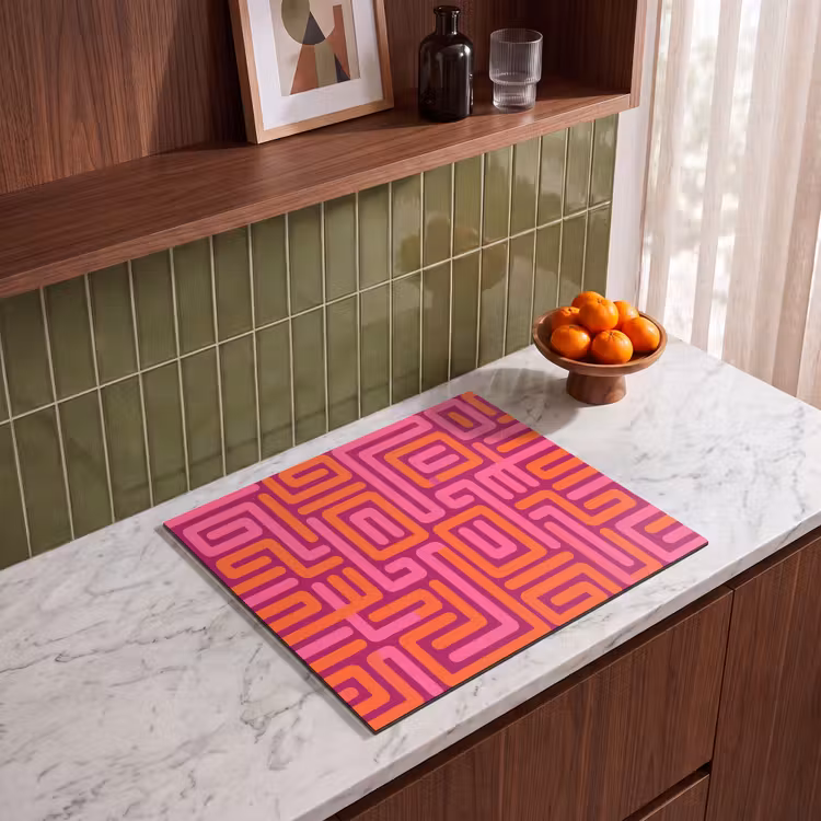 Herdabdeckplatte - Zusammenfassung – Muster – Linien – Rosa – Orange — 8