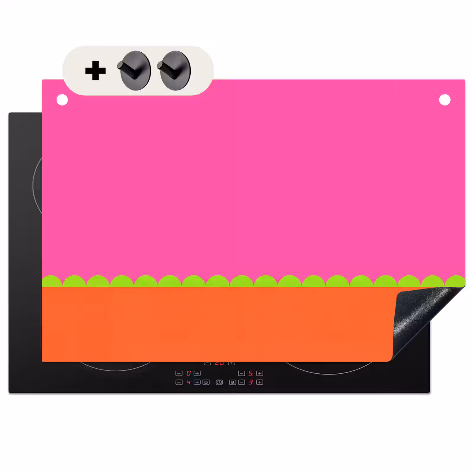 2-in-1 Herdabdeckplatte & Spritzschutz - Zusammenfassung – Geometrisch – Farbblöcke – Rosa – Orange — 1