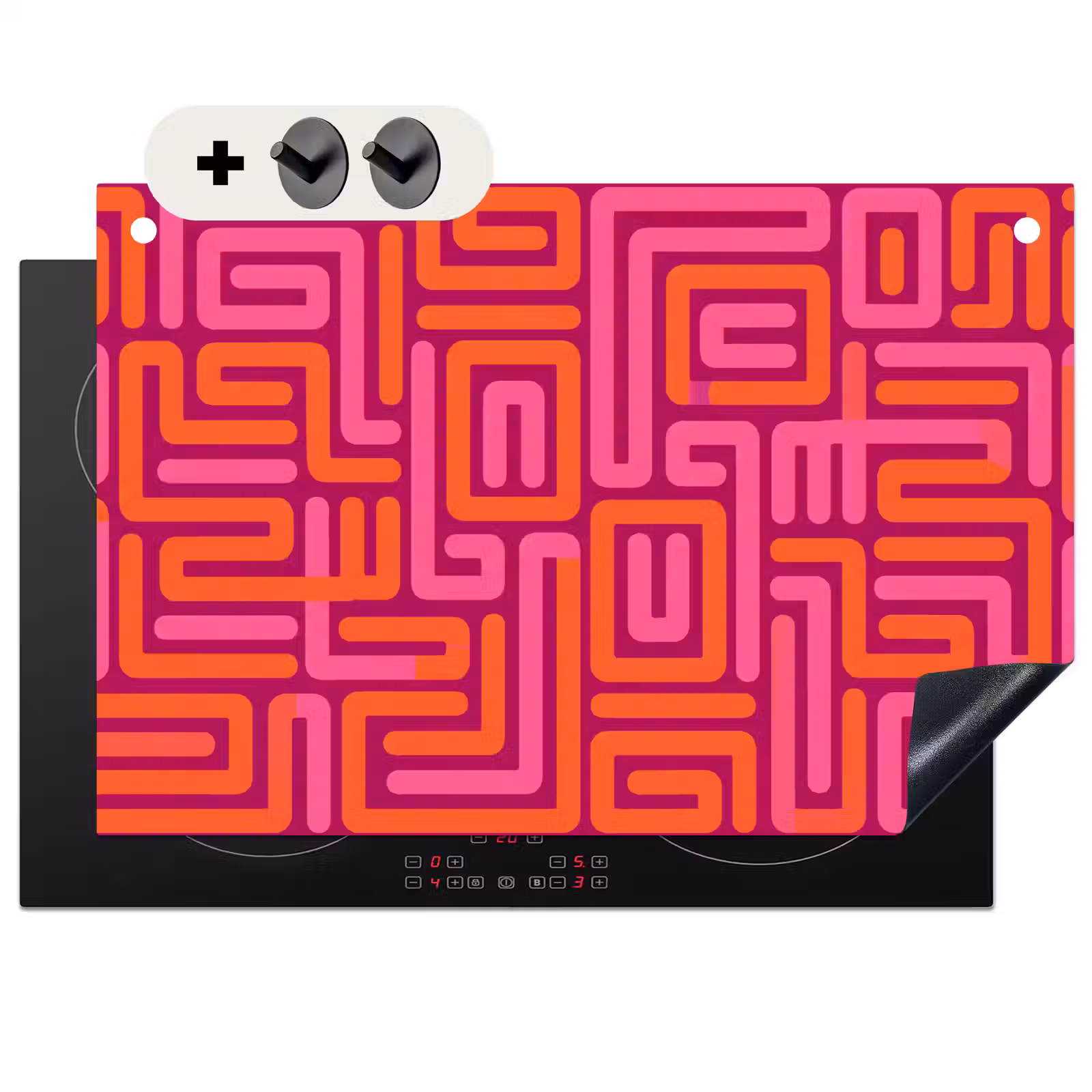 2-in-1 Herdabdeckplatte & Spritzschutz - Zusammenfassung – Muster – Linien – Rosa – Orange — 1