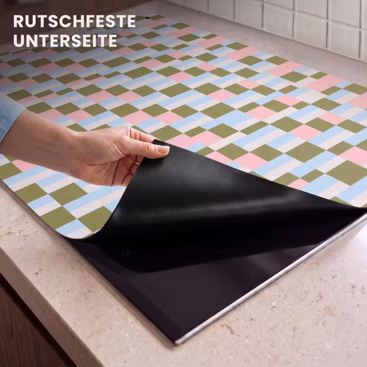 2-in-1 Herdabdeckplatte & Spritzschutz - Muster – Geometrisch – Abstrakt – Farbenfroh – Modern — 4