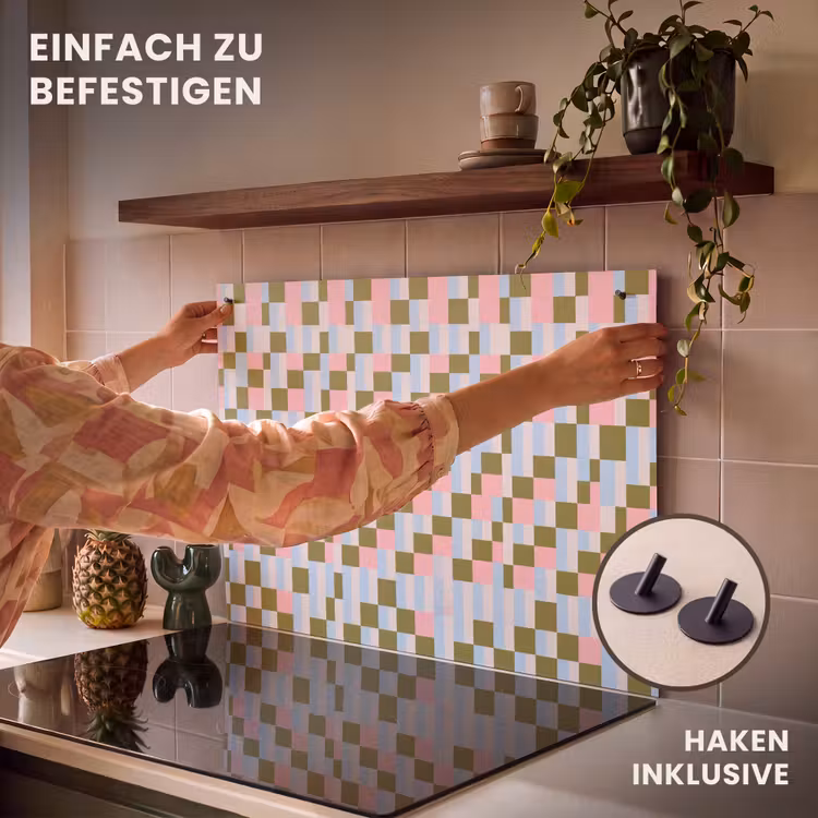 2-in-1 Herdabdeckplatte & Spritzschutz - Muster – Geometrisch – Abstrakt – Farbenfroh – Modern — 7