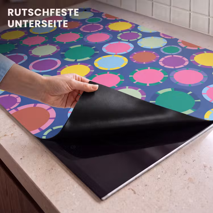 2-in-1 Herdabdeckplatte & Spritzschutz - Muster – Kreise – Abstrakt – Bunt — 4