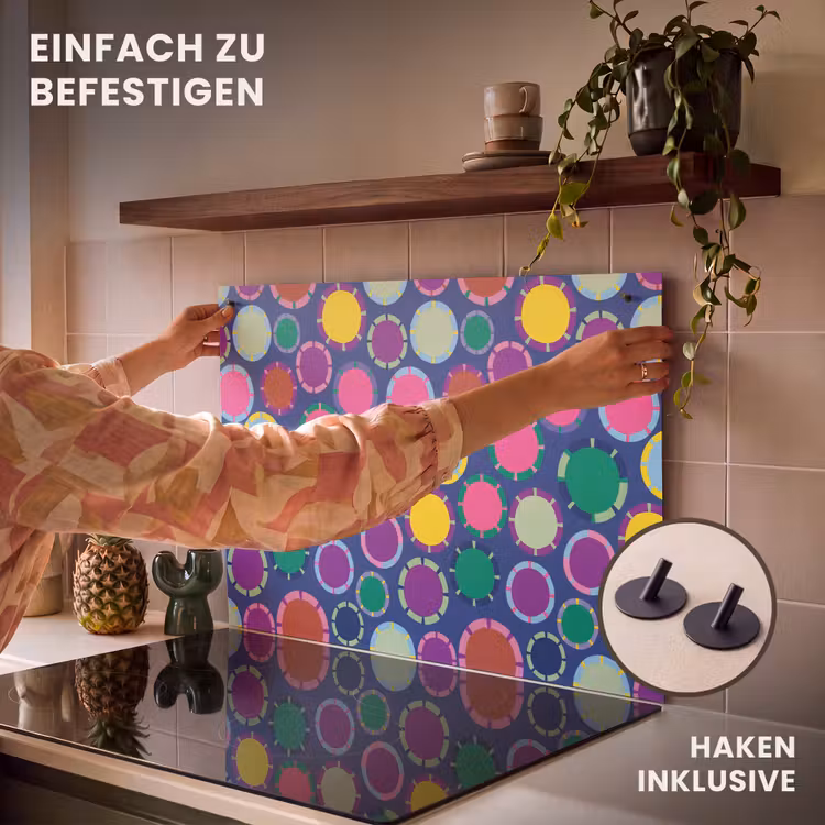 2-in-1 Herdabdeckplatte & Spritzschutz - Muster – Kreise – Abstrakt – Bunt — 7
