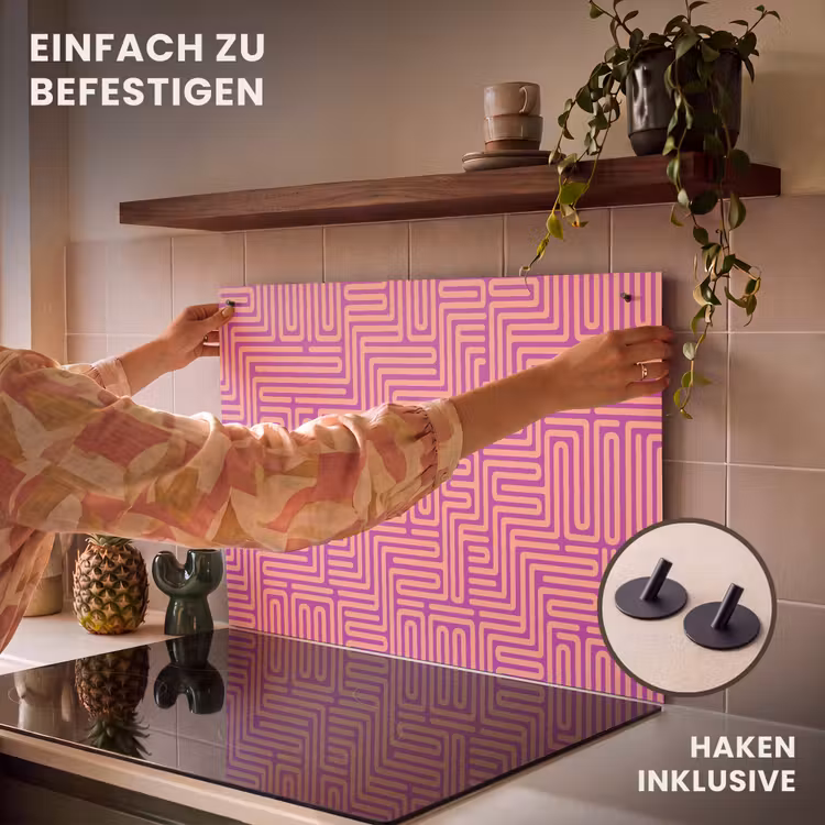 2-in-1 Herdabdeckplatte & Spritzschutz - Muster – Linien – Abstrakt – Modern – Lila — 7