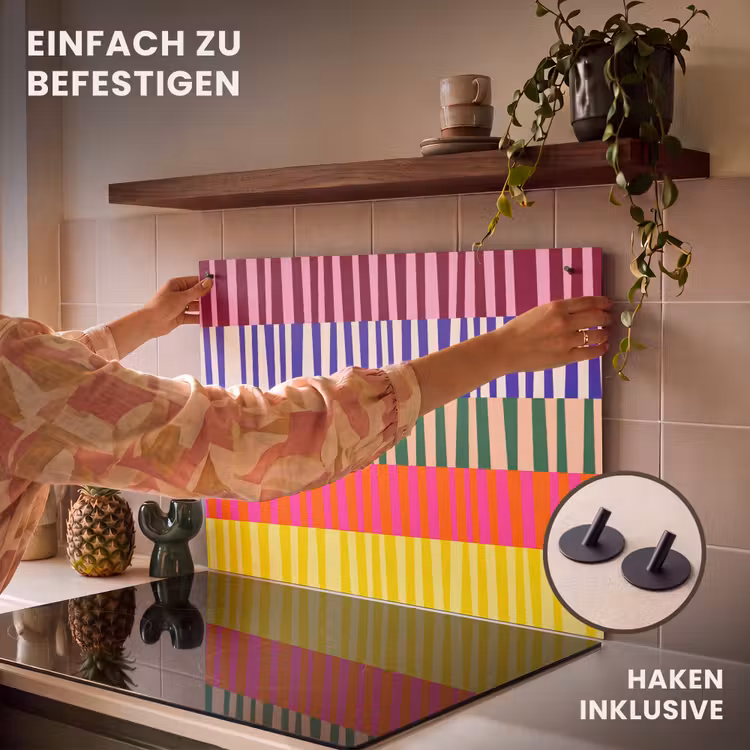 2-in-1 Herdabdeckplatte & Spritzschutz - Muster – Streifen – Abstrakt – Modern – Farbenfroh — 7