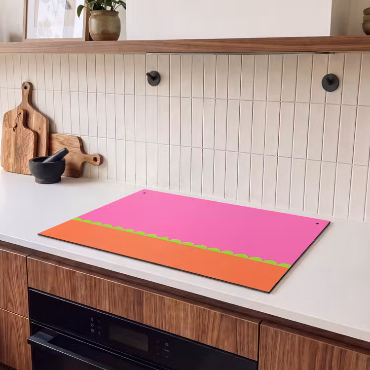 2-in-1 Herdabdeckplatte & Spritzschutz - Zusammenfassung – Geometrisch – Farbblöcke – Rosa – Orange — 2