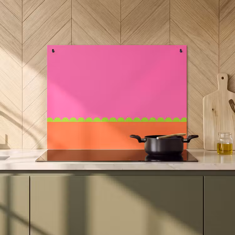 2-in-1 Herdabdeckplatte & Spritzschutz - Zusammenfassung – Geometrisch – Farbblöcke – Rosa – Orange — 3