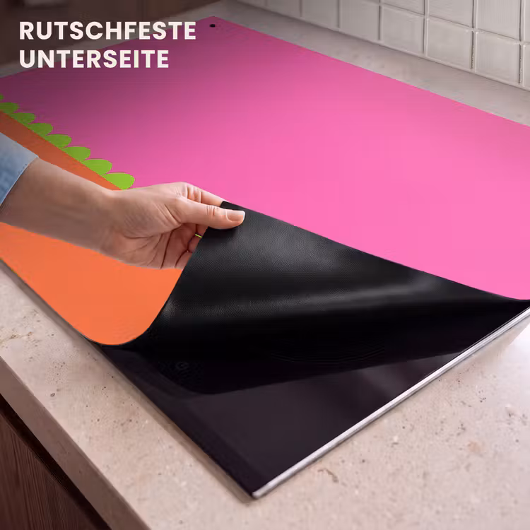 2-in-1 Herdabdeckplatte & Spritzschutz - Zusammenfassung – Geometrisch – Farbblöcke – Rosa – Orange — 4
