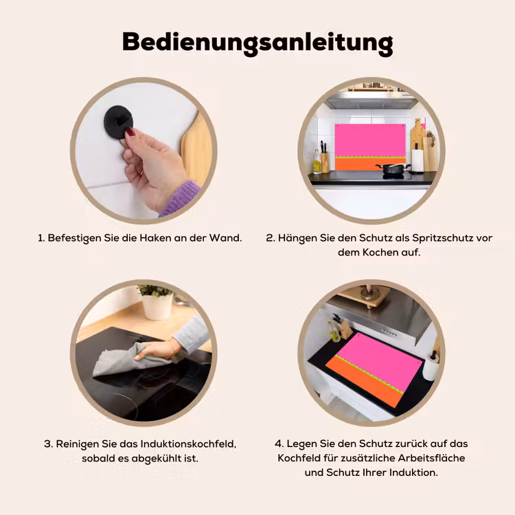 2-in-1 Herdabdeckplatte & Spritzschutz - Zusammenfassung – Geometrisch – Farbblöcke – Rosa – Orange — 6