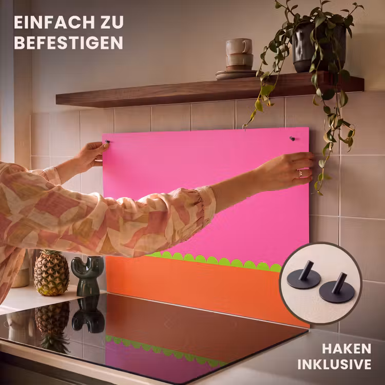 2-in-1 Herdabdeckplatte & Spritzschutz - Zusammenfassung – Geometrisch – Farbblöcke – Rosa – Orange — 7