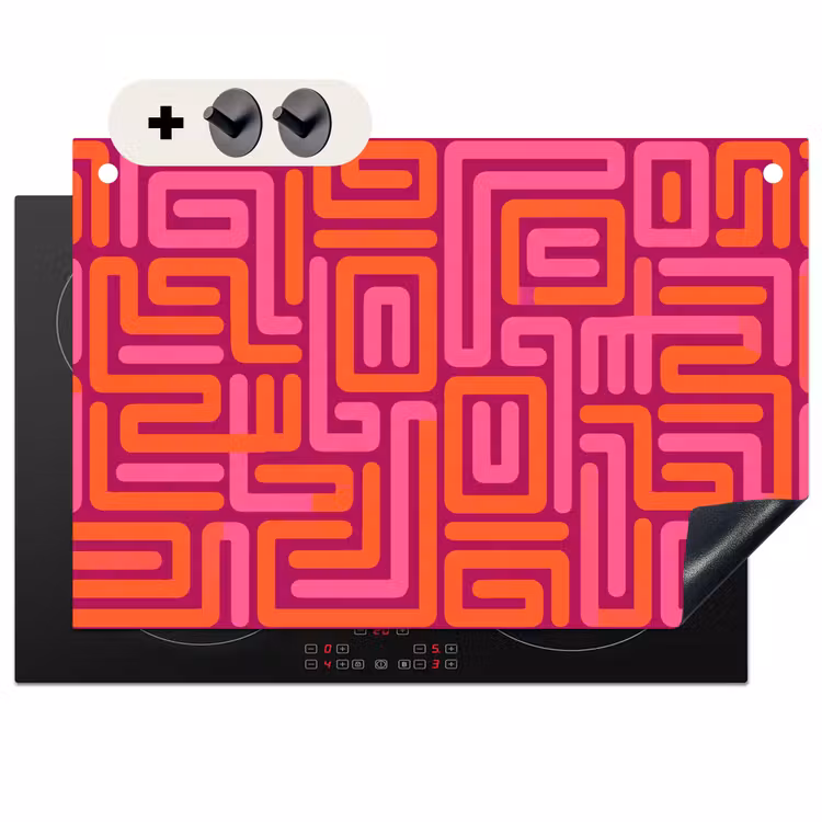 2-in-1 Herdabdeckplatte & Spritzschutz - Zusammenfassung – Muster – Linien – Rosa – Orange — 1