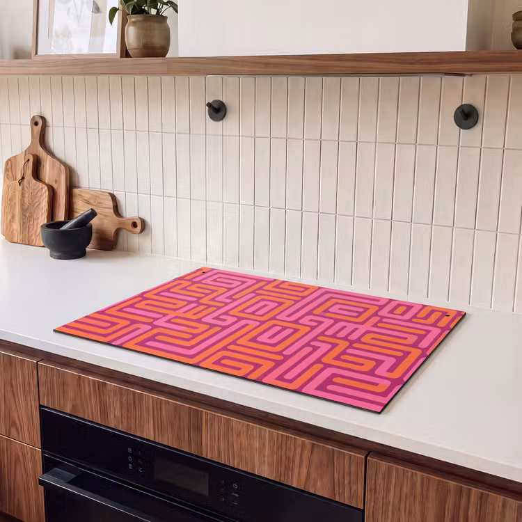 2-in-1 Herdabdeckplatte & Spritzschutz - Zusammenfassung – Muster – Linien – Rosa – Orange — 2