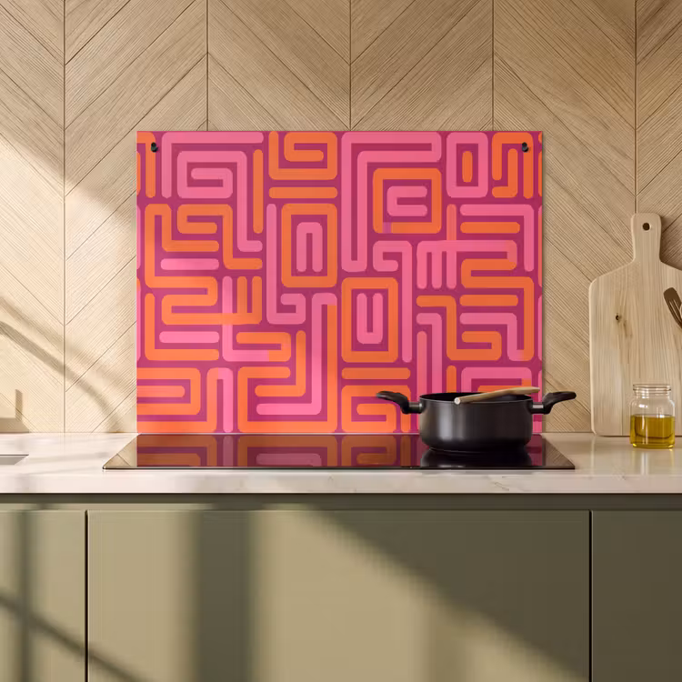 2-in-1 Herdabdeckplatte & Spritzschutz - Zusammenfassung – Muster – Linien – Rosa – Orange — 3