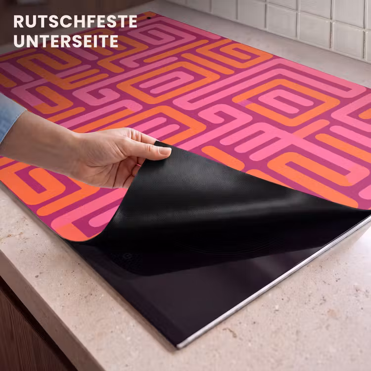 2-in-1 Herdabdeckplatte & Spritzschutz - Zusammenfassung – Muster – Linien – Rosa – Orange — 4