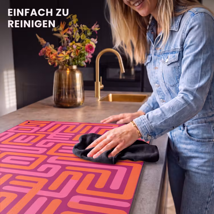 2-in-1 Herdabdeckplatte & Spritzschutz - Zusammenfassung – Muster – Linien – Rosa – Orange — 5
