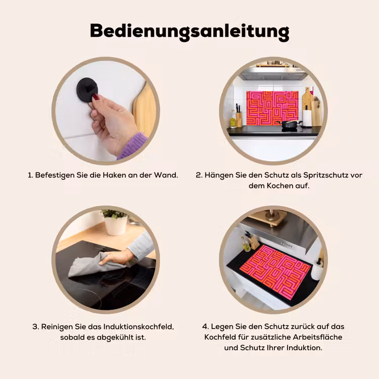2-in-1 Herdabdeckplatte & Spritzschutz - Zusammenfassung – Muster – Linien – Rosa – Orange — 6