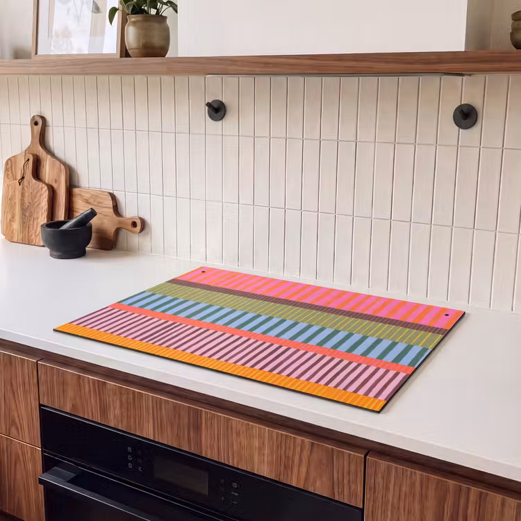 2-in-1 Herdabdeckplatte & Spritzschutz - Zusammenfassung – Streifen – Modern – Farbenfroh – Kunst — 2
