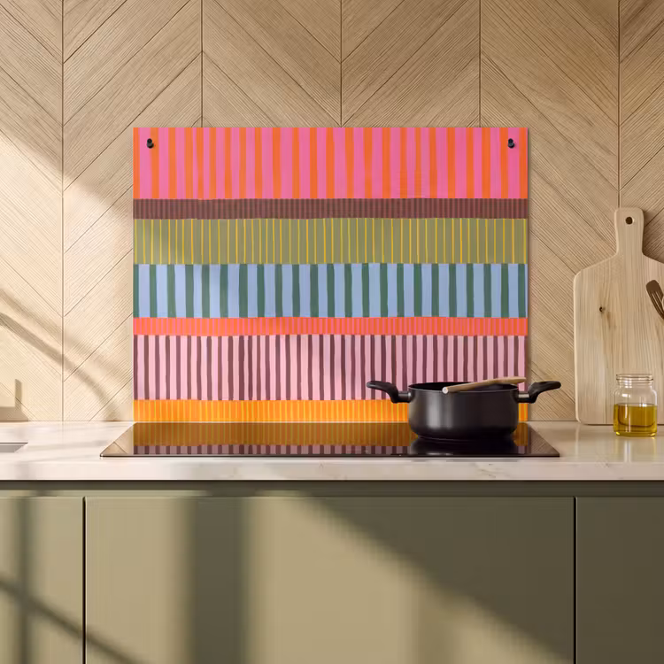 2-in-1 Herdabdeckplatte & Spritzschutz - Zusammenfassung – Streifen – Modern – Farbenfroh – Kunst — 3
