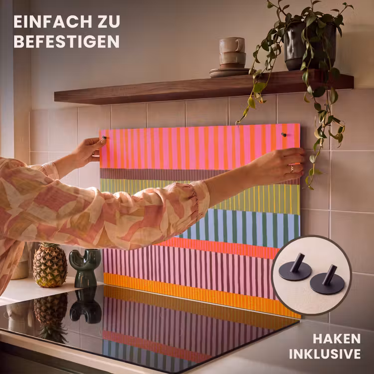 2-in-1 Herdabdeckplatte & Spritzschutz - Zusammenfassung – Streifen – Modern – Farbenfroh – Kunst — 7