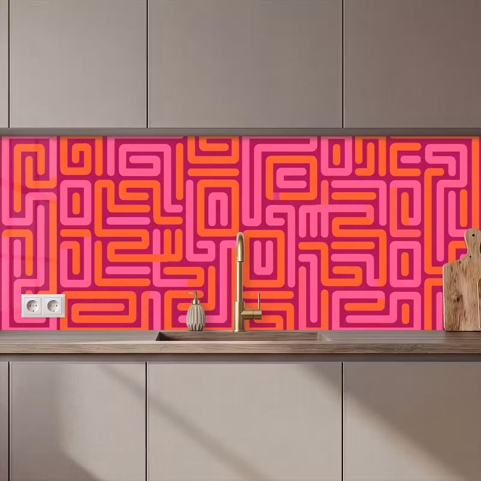 Küchenrückwand - Zusammenfassung – Muster – Linien – Rosa – Orange — 1