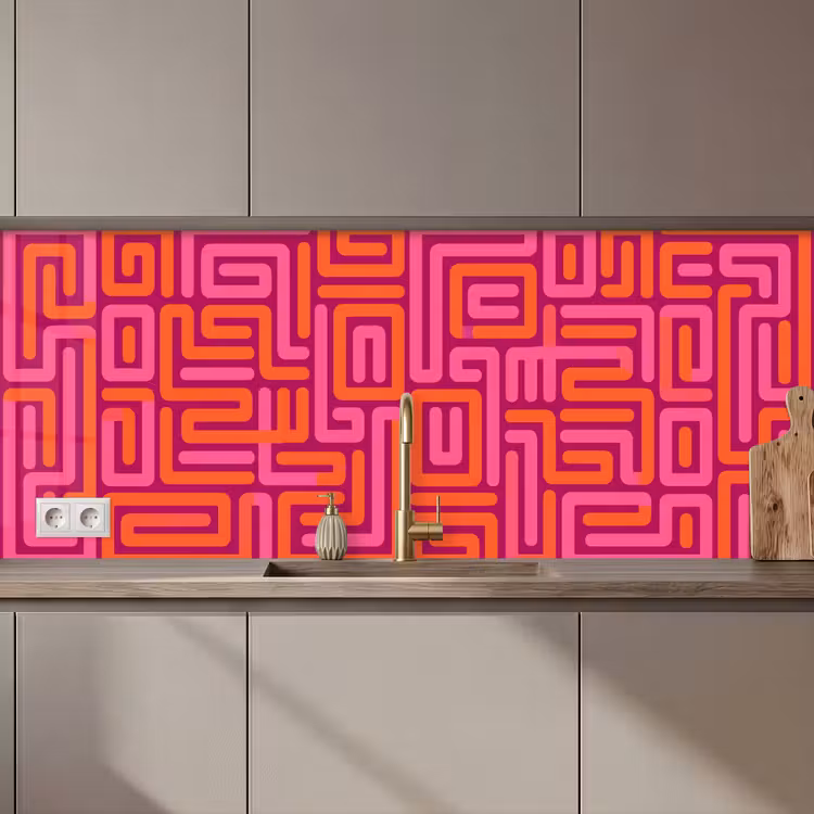 Küchenrückwand - Zusammenfassung – Muster – Linien – Rosa – Orange — 1