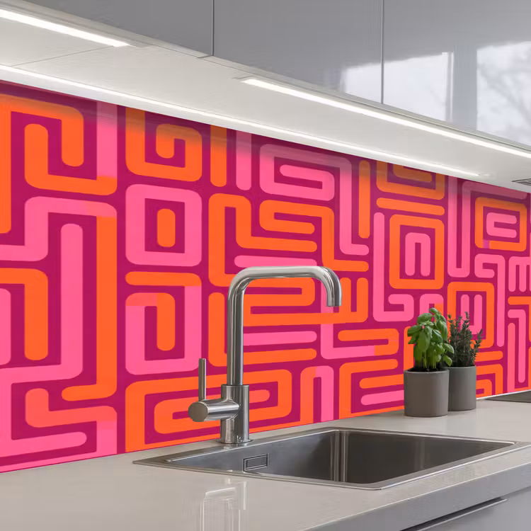 Küchenrückwand - Zusammenfassung – Muster – Linien – Rosa – Orange — 2
