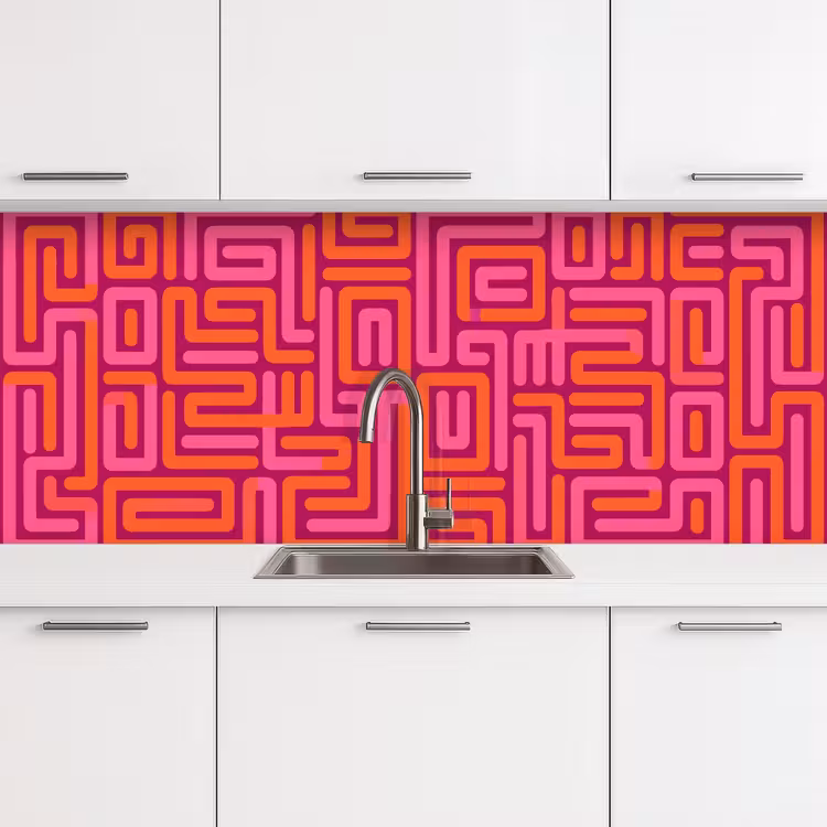 Küchenrückwand - Zusammenfassung – Muster – Linien – Rosa – Orange — 4