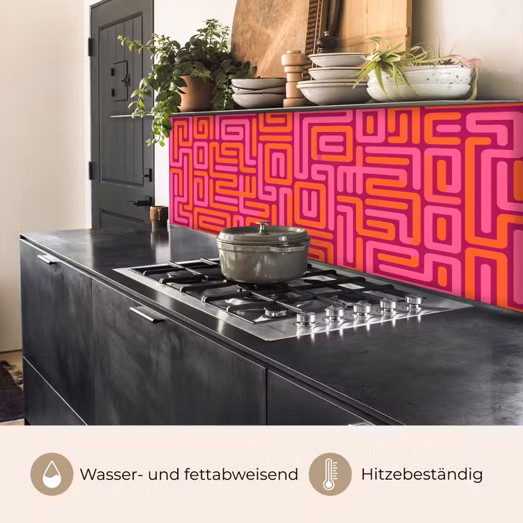 Küchenrückwand - Zusammenfassung – Muster – Linien – Rosa – Orange — 5