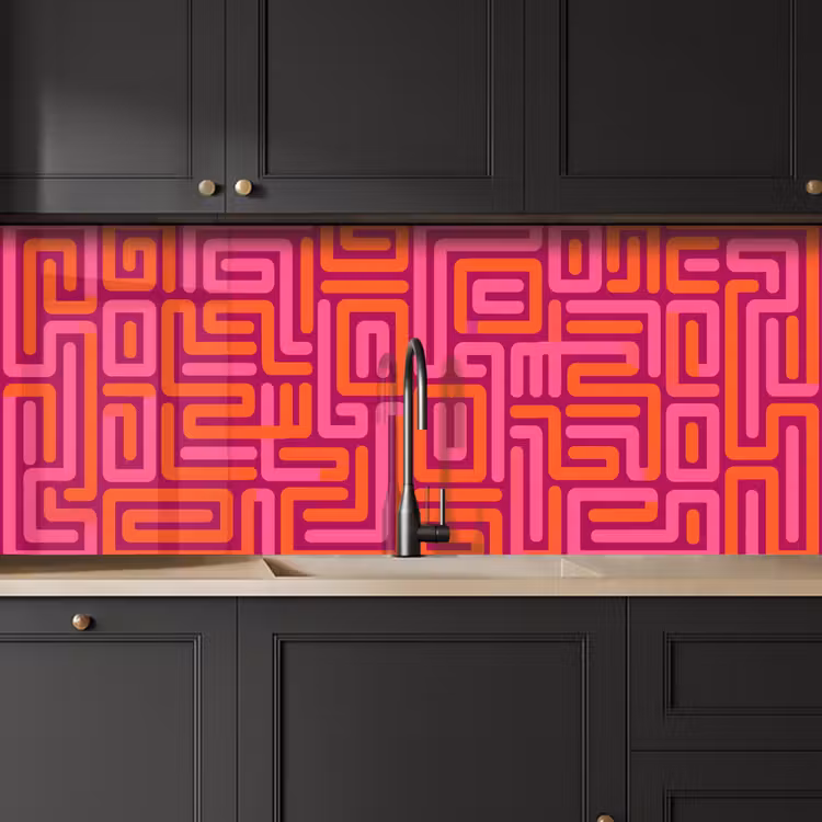 Küchenrückwand - Zusammenfassung – Muster – Linien – Rosa – Orange — 6
