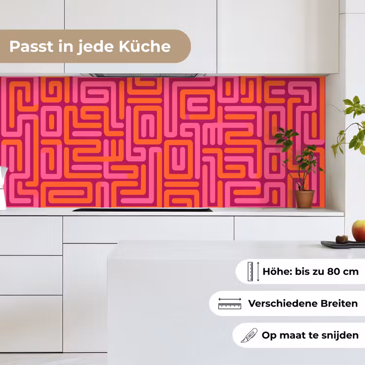 Küchenrückwand - Zusammenfassung – Muster – Linien – Rosa – Orange — 7