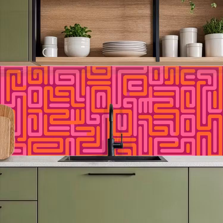 Küchenrückwand - Zusammenfassung – Muster – Linien – Rosa – Orange — 8
