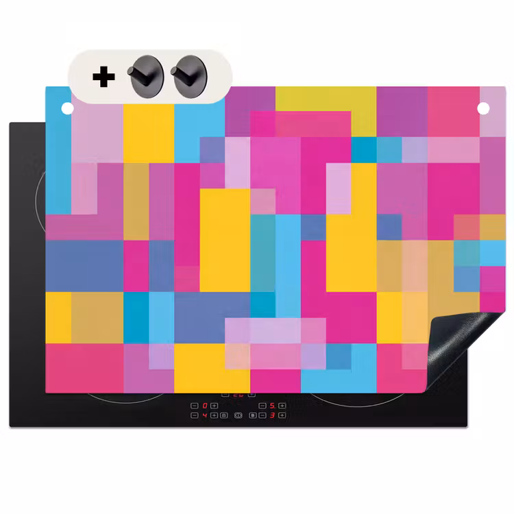2-in-1 Herdabdeckplatte & Spritzschutz - Abstrakt – Geometrisch – Kunst – Farbenfroh – Modern — 1