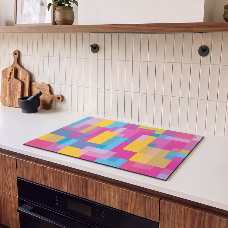 2-in-1 Herdabdeckplatte & Spritzschutz - Abstrakt – Geometrisch – Kunst – Farbenfroh – Modern — 2