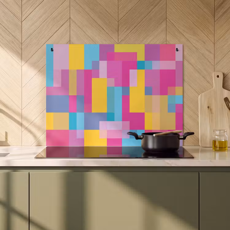 2-in-1 Herdabdeckplatte & Spritzschutz - Abstrakt – Geometrisch – Kunst – Farbenfroh – Modern — 3