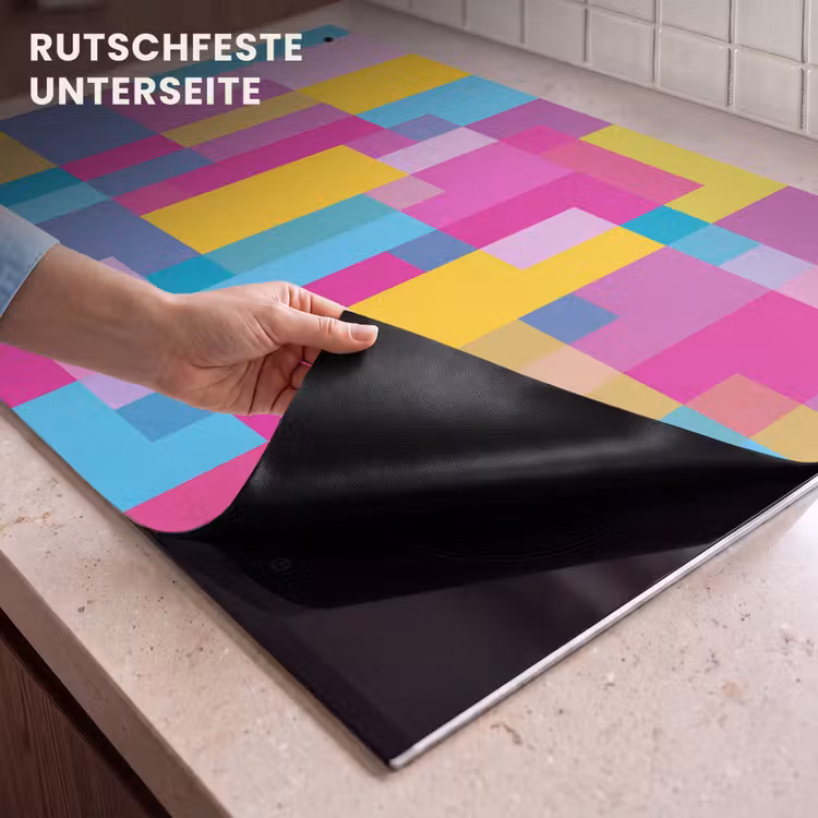 2-in-1 Herdabdeckplatte & Spritzschutz - Abstrakt – Geometrisch – Kunst – Farbenfroh – Modern — 4