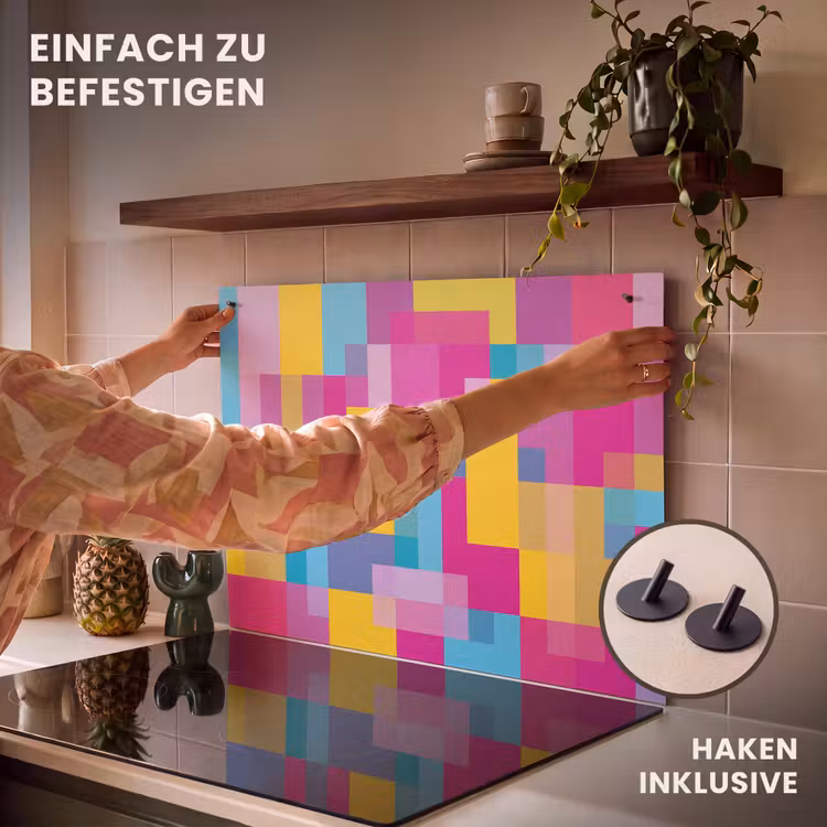 2-in-1 Herdabdeckplatte & Spritzschutz - Abstrakt – Geometrisch – Kunst – Farbenfroh – Modern — 7