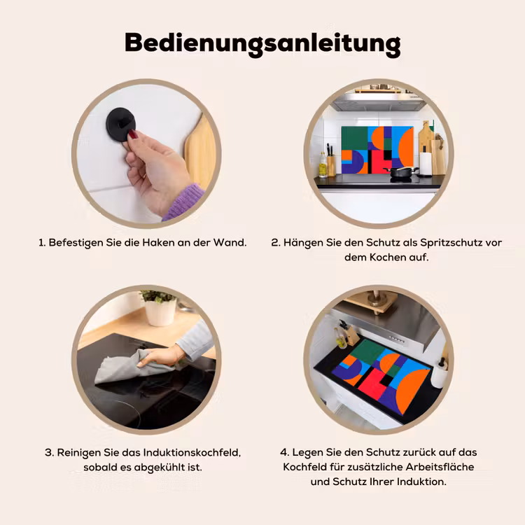 2-in-1 Herdabdeckplatte & Spritzschutz - Geometrisch – Abstrakt – Formen – Farbenfroh – Modern — 6