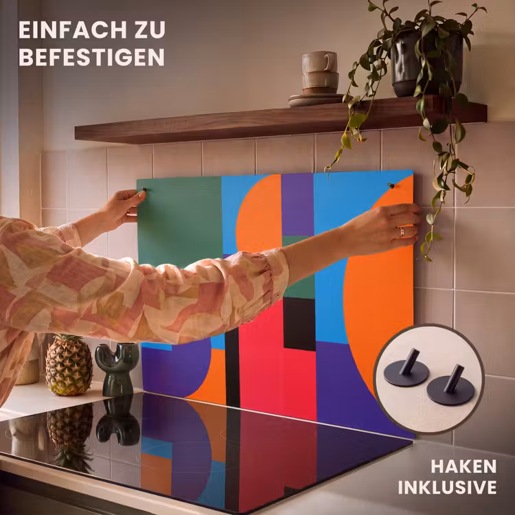 2-in-1 Herdabdeckplatte & Spritzschutz - Geometrisch – Abstrakt – Formen – Farbenfroh – Modern — 7