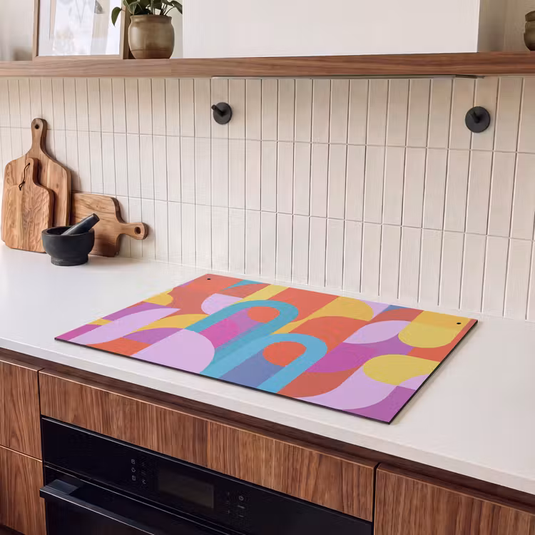 2-in-1 Herdabdeckplatte & Spritzschutz - Zusammenfassung – Geometrie – Farbenfroh – Modern – Kunst — 2