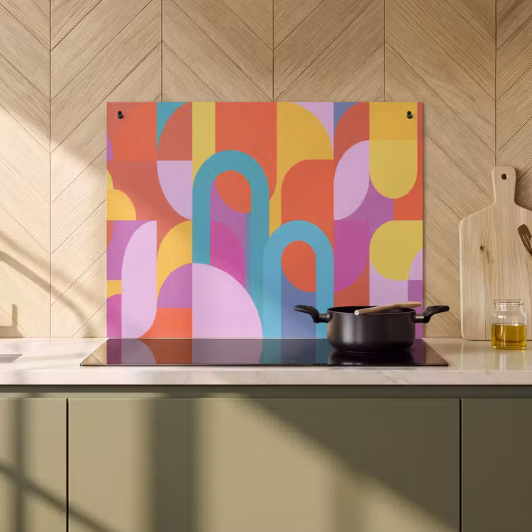 2-in-1 Herdabdeckplatte & Spritzschutz - Zusammenfassung – Geometrie – Farbenfroh – Modern – Kunst — 3