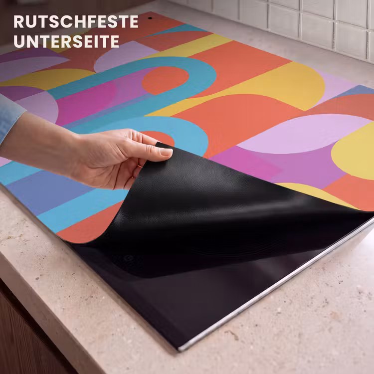 2-in-1 Herdabdeckplatte & Spritzschutz - Zusammenfassung – Geometrie – Farbenfroh – Modern – Kunst — 4