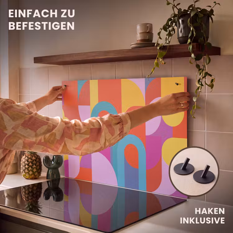 2-in-1 Herdabdeckplatte & Spritzschutz - Zusammenfassung – Geometrie – Farbenfroh – Modern – Kunst — 7
