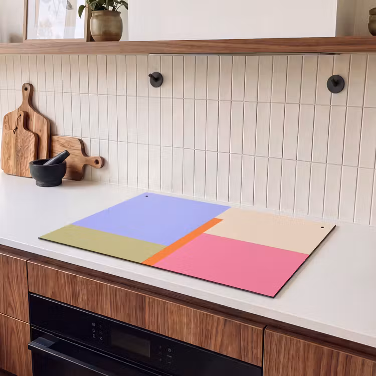 2-in-1 Herdabdeckplatte & Spritzschutz - Zusammenfassung – Geometrie – Kunst – Modern – Farbenfroh — 2