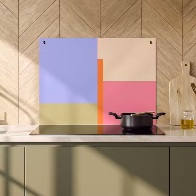 2-in-1 Herdabdeckplatte & Spritzschutz - Zusammenfassung – Geometrie – Kunst – Modern – Farbenfroh — 3