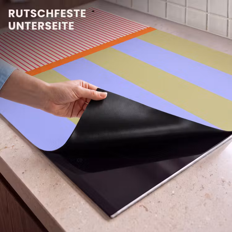 2-in-1 Herdabdeckplatte & Spritzschutz - Zusammenfassung – Geometrie – Streifen – Blöcke – Rot — 4